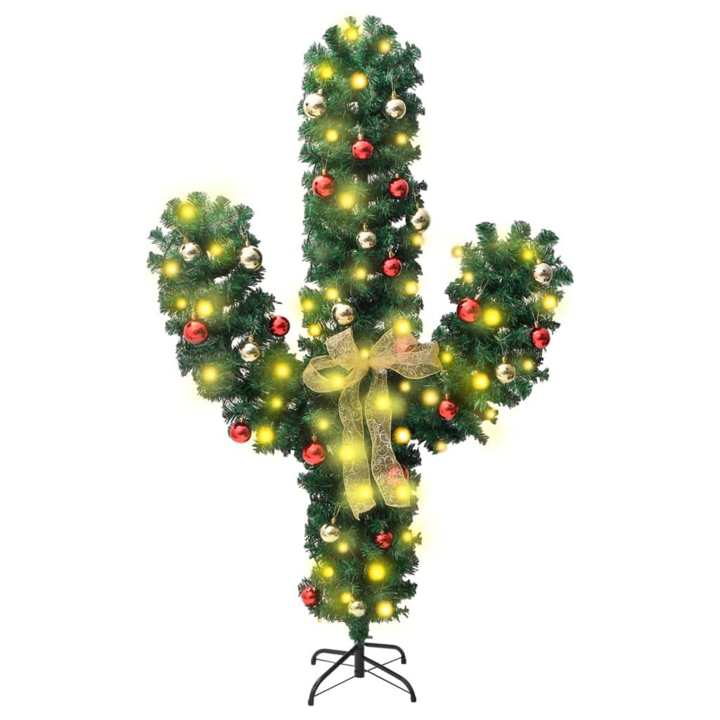 Cactus de Crăciun cu suport și LED, verde, 180 cm, PVC