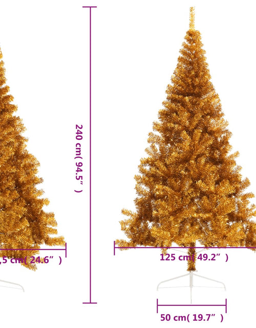 Încărcați imaginea în vizualizatorul Galerie, Jumătate brad de Crăciun cu suport, auriu, 240 cm, PET
