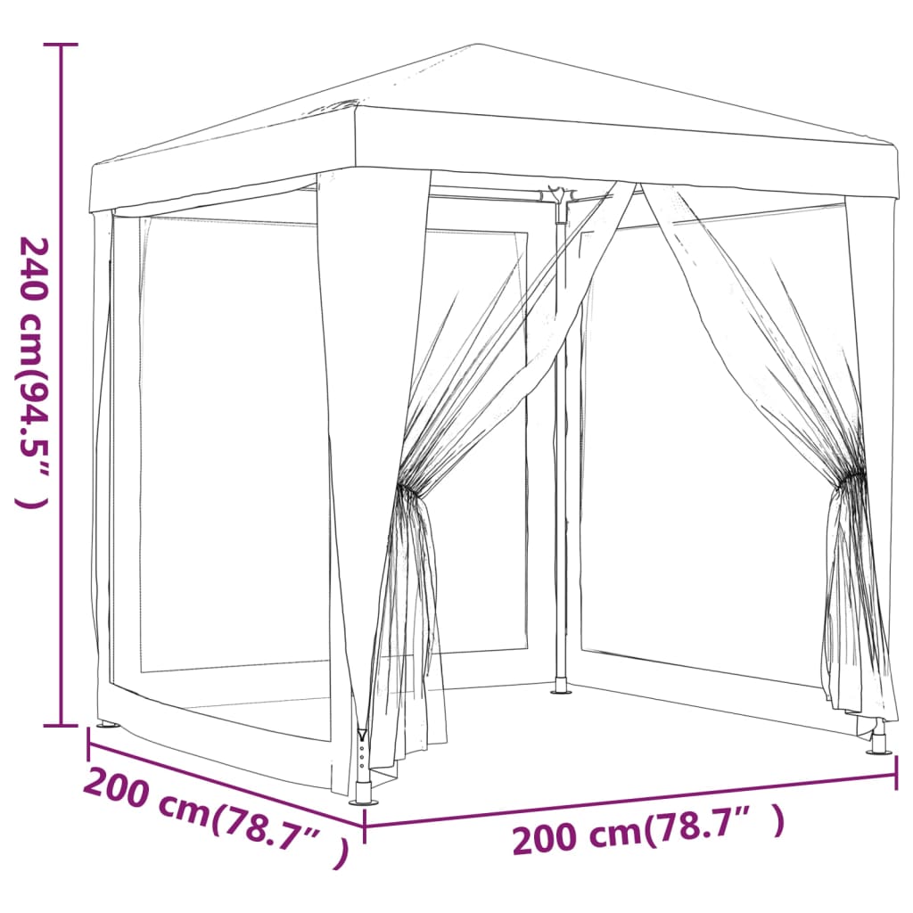 Cort de petrecere cu 4 pereți din plasă, verde, 2x2 m, HDPE