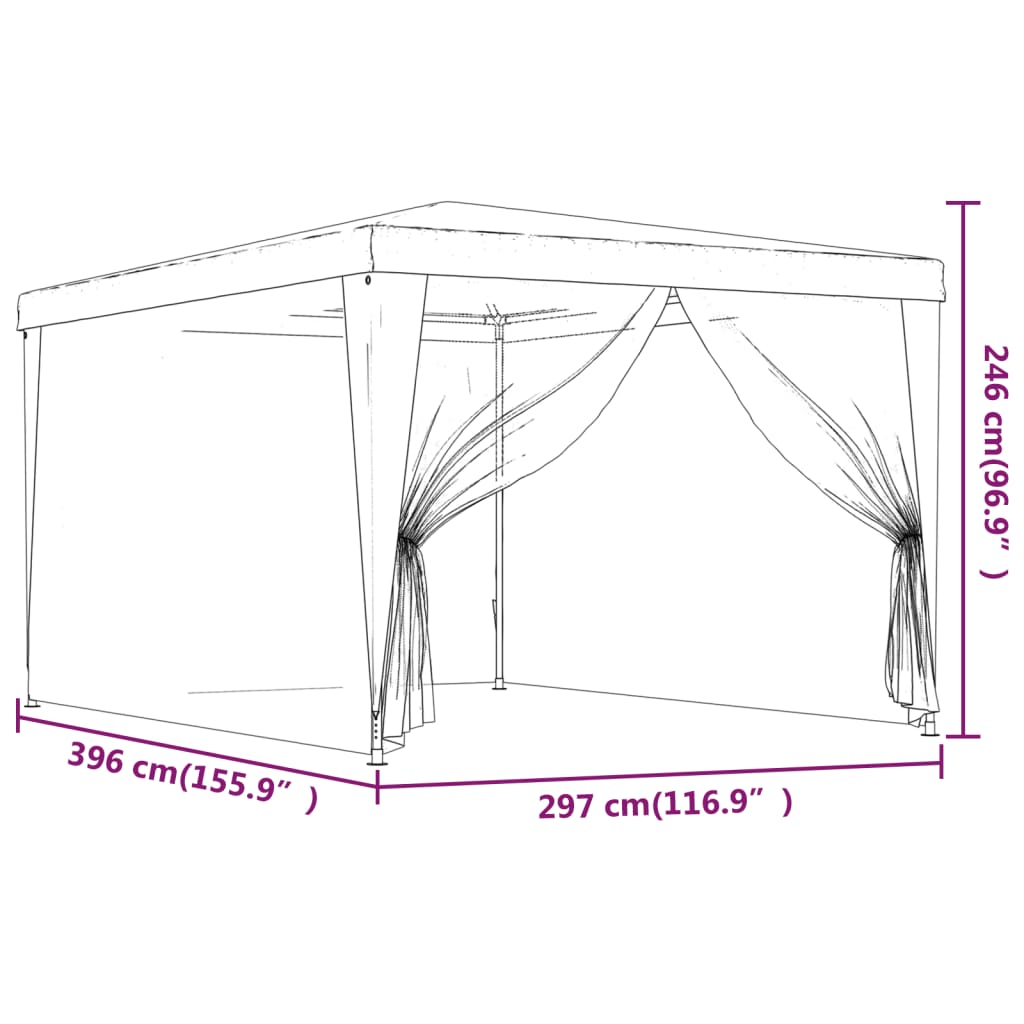 Cort de petrecere cu 4 pereți din plasă, roșu, 3x4 m, HDPE