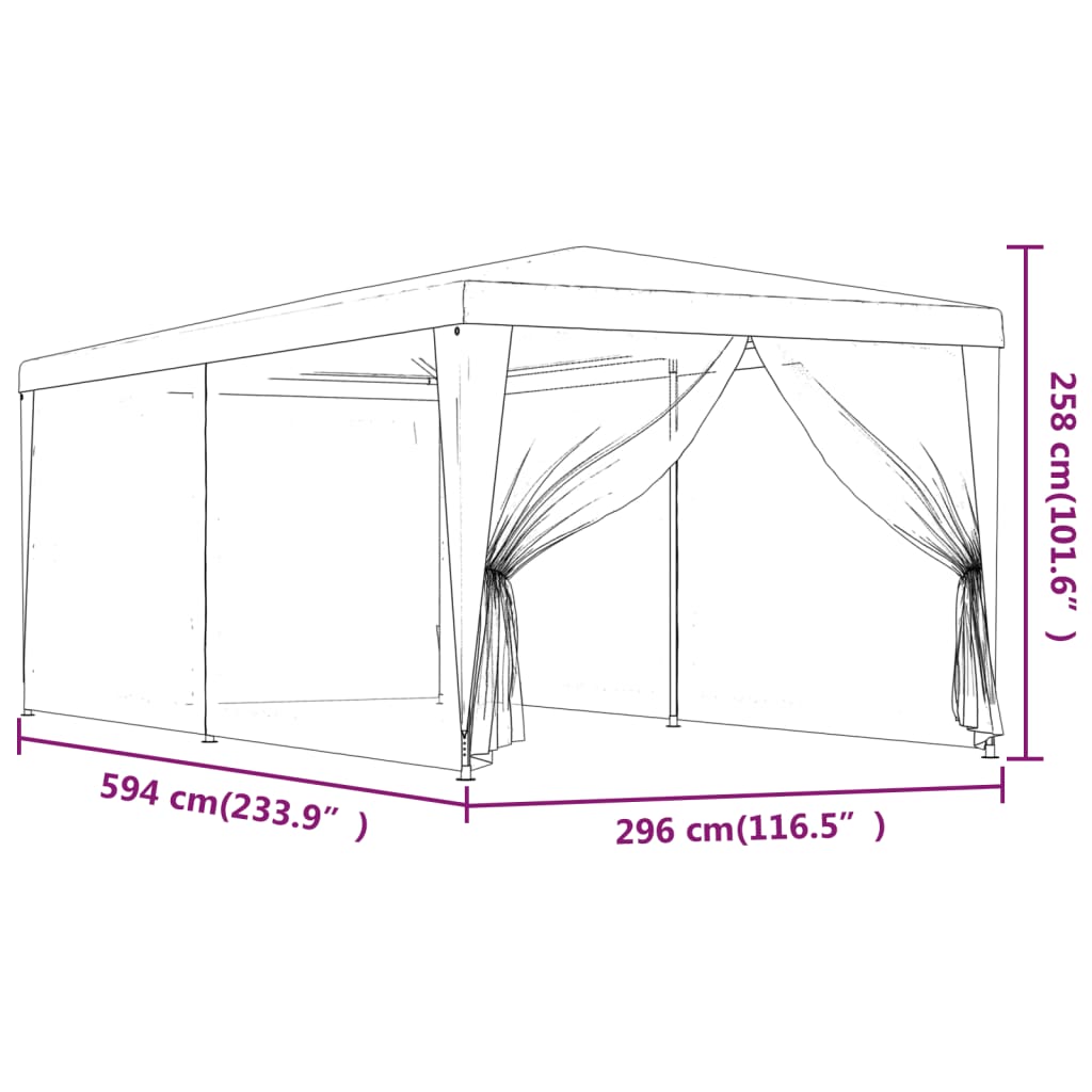 Cort de petrecere cu 6 pereți din plasă, verde, 3x3 m, HDPE