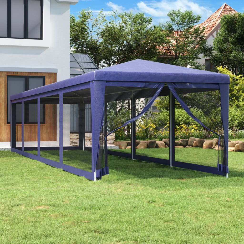 Cort de petrecere cu 10 pereți din plasă, albastru, 3x12 m HDPE