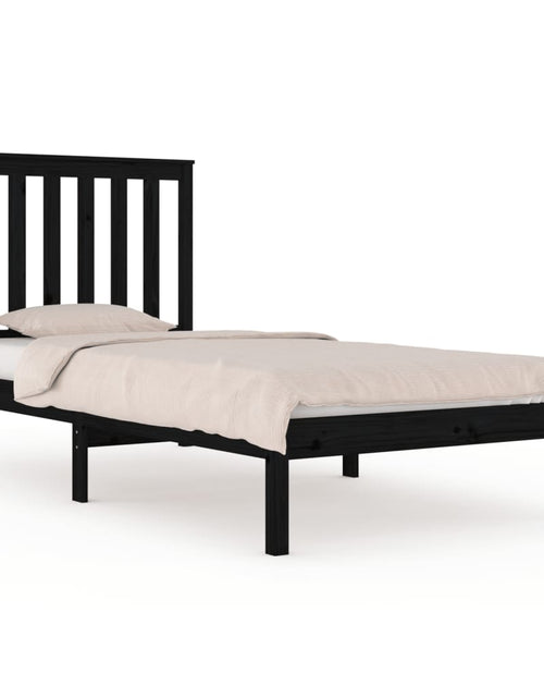 Încărcați imaginea în vizualizatorul Galerie, Cadru de pat mic single, negru, 75x190 cm, lemn masiv de pin
