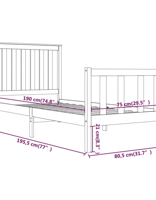 Încărcați imaginea în vizualizatorul Galerie, Cadru de pat mic single, negru, 75x190 cm, lemn masiv de pin
