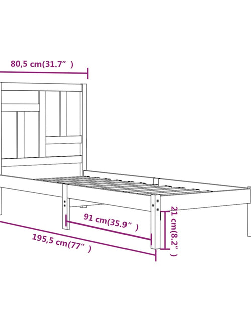 Încărcați imaginea în vizualizatorul Galerie, Cadru de pat mic single, 75x190 cm, lemn masiv
