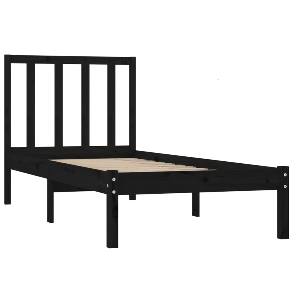 Cadru de pat single, negru, 90x190 cm, lemn masiv de pin