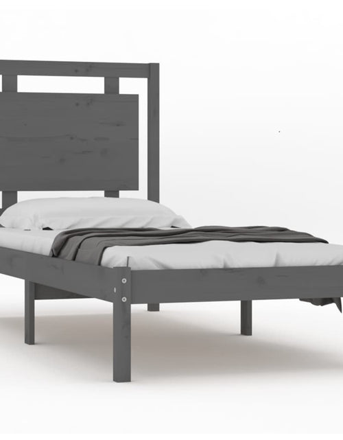 Încărcați imaginea în vizualizatorul Galerie, Cadru de pat, gri, 90x200 cm, lemn masiv
