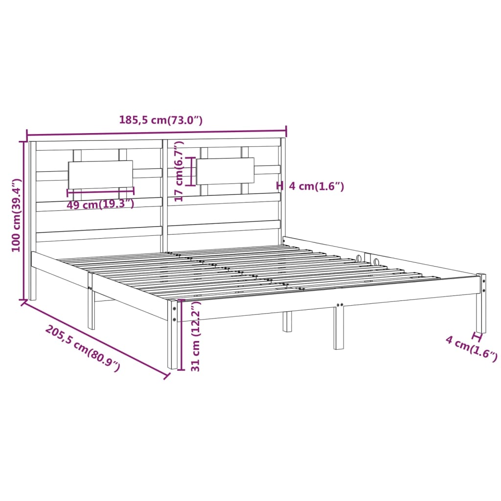 Cadru de pat Super King, 180x200 cm, lemn masiv