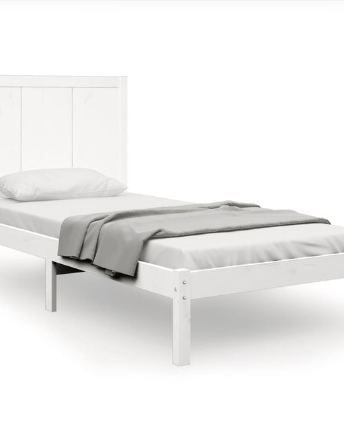 Încărcați imaginea în vizualizatorul Galerie, Cadru de pat mic single, alb, 75x190 cm, lemn masiv de pin
