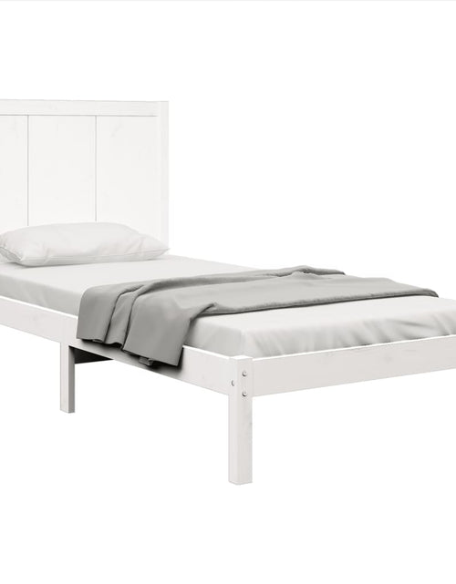 Încărcați imaginea în vizualizatorul Galerie, Cadru de pat mic single, alb, 75x190 cm, lemn masiv de pin
