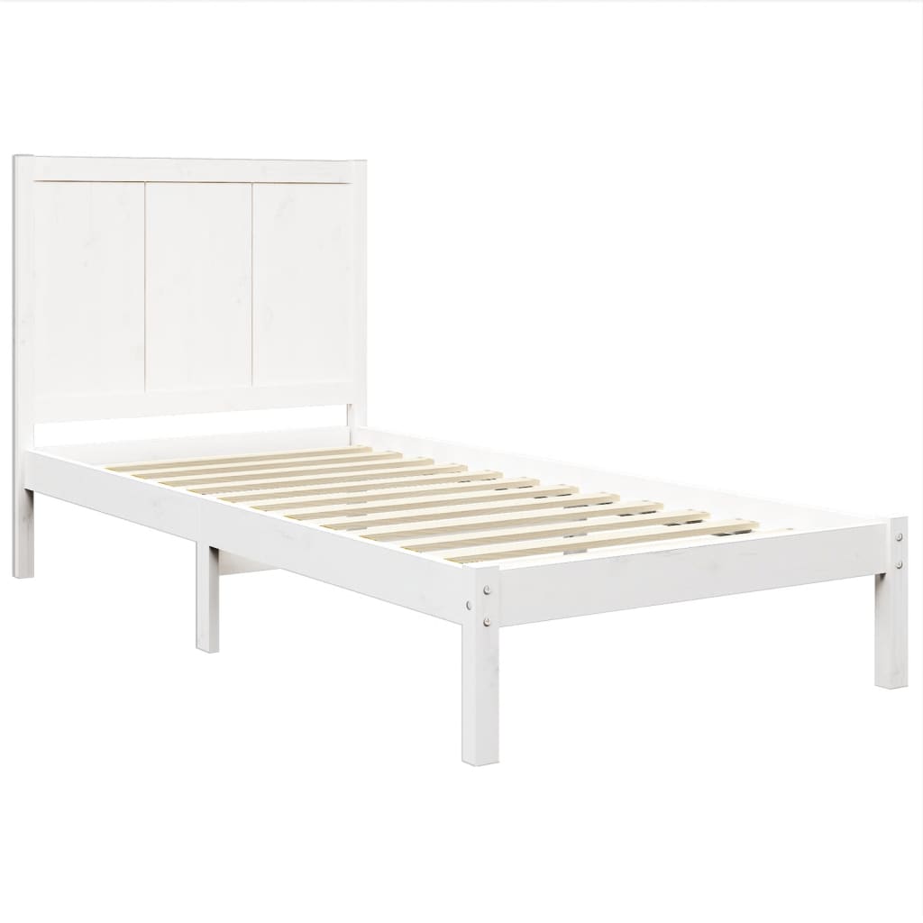 Cadru de pat mic single, alb, 75x190 cm, lemn masiv de pin