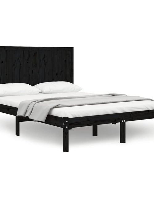 Încărcați imaginea în vizualizatorul Galerie, Cadru de pat mic dublu, negru, 120x190 cm, lemn masiv de pin
