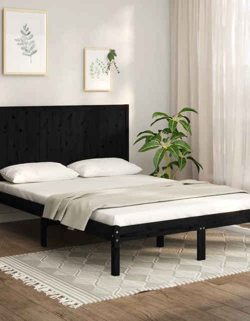 Încărcați imaginea în vizualizatorul Galerie, Cadru de pat mic dublu, negru, 120x190 cm, lemn masiv de pin
