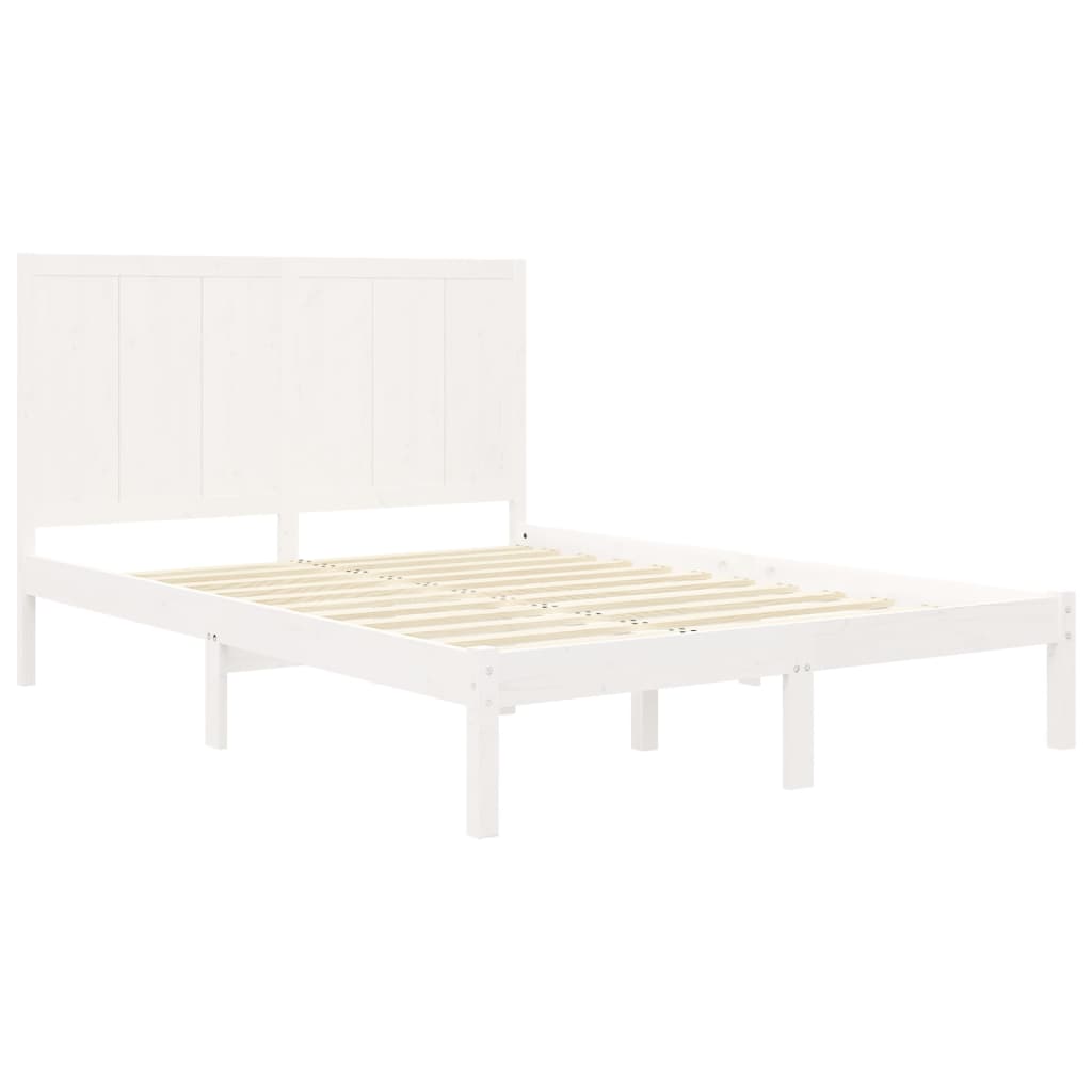 Cadru pat, alb, 140x190 cm, lemn masiv de pin