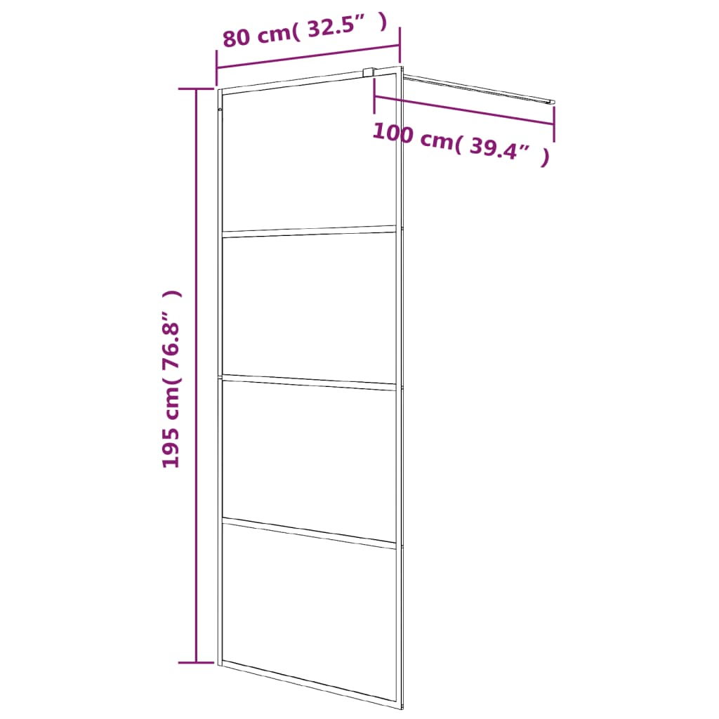 Perete cabină duș walk-in negru 80x195 cm sticlă ESG mată