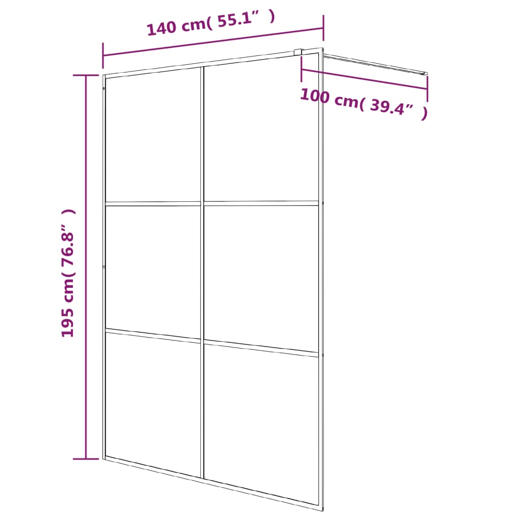 Paravan duș walk-in negru 140x195 cm sticlă ESG transparentă - Lando