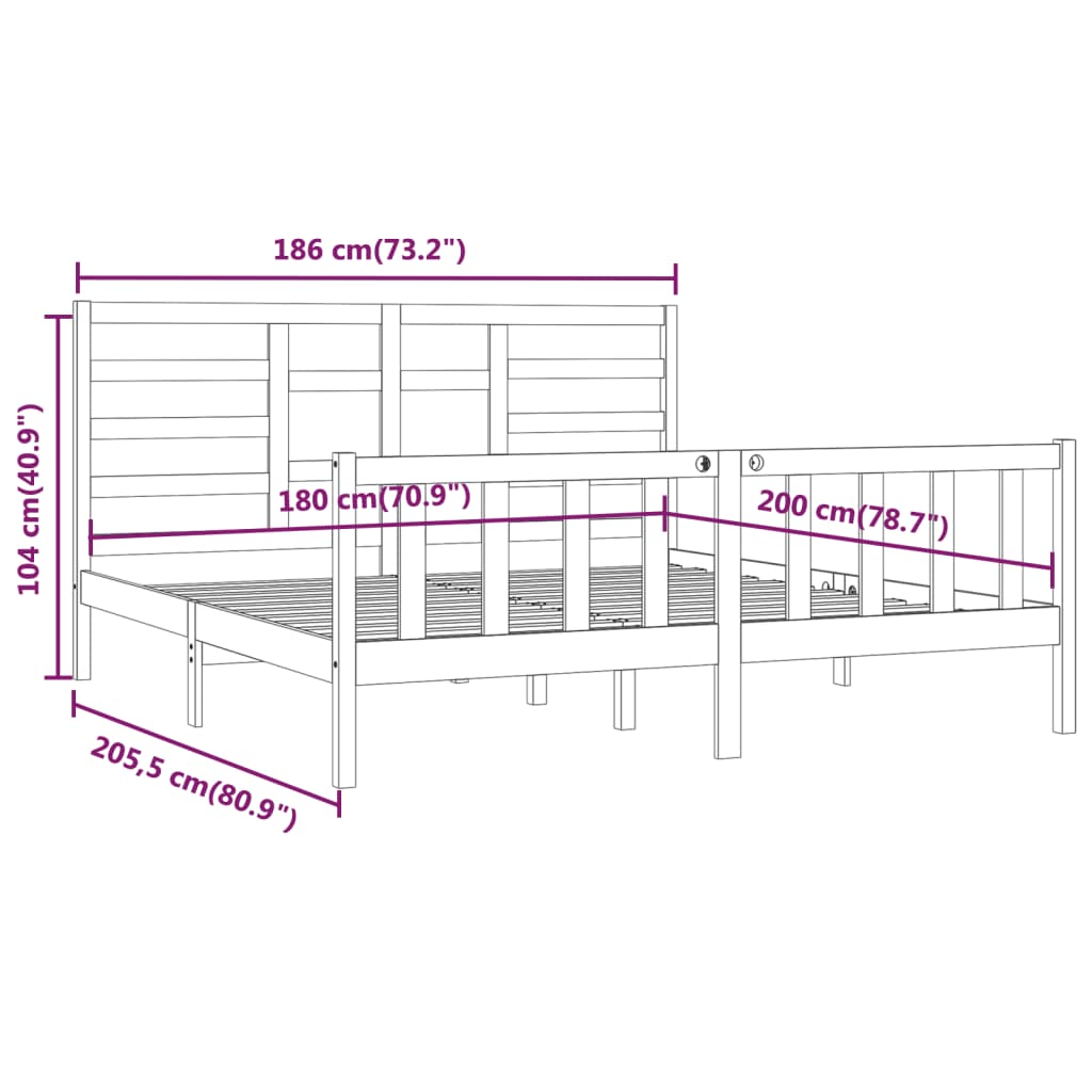 Cadru de pat Super King, 180x200 cm, lemn masiv