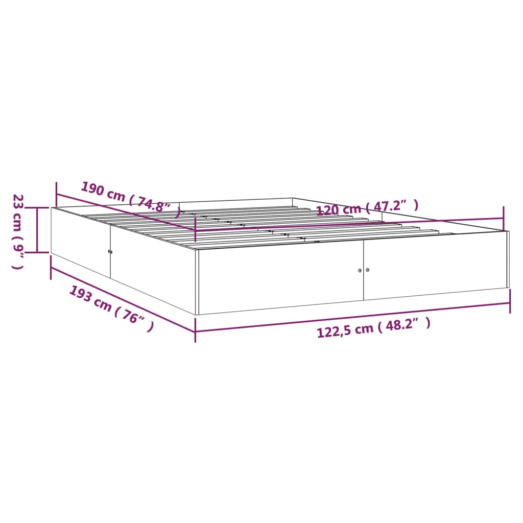 Cadru de pat mic dublu, alb, 120x190 cm, lemn masiv