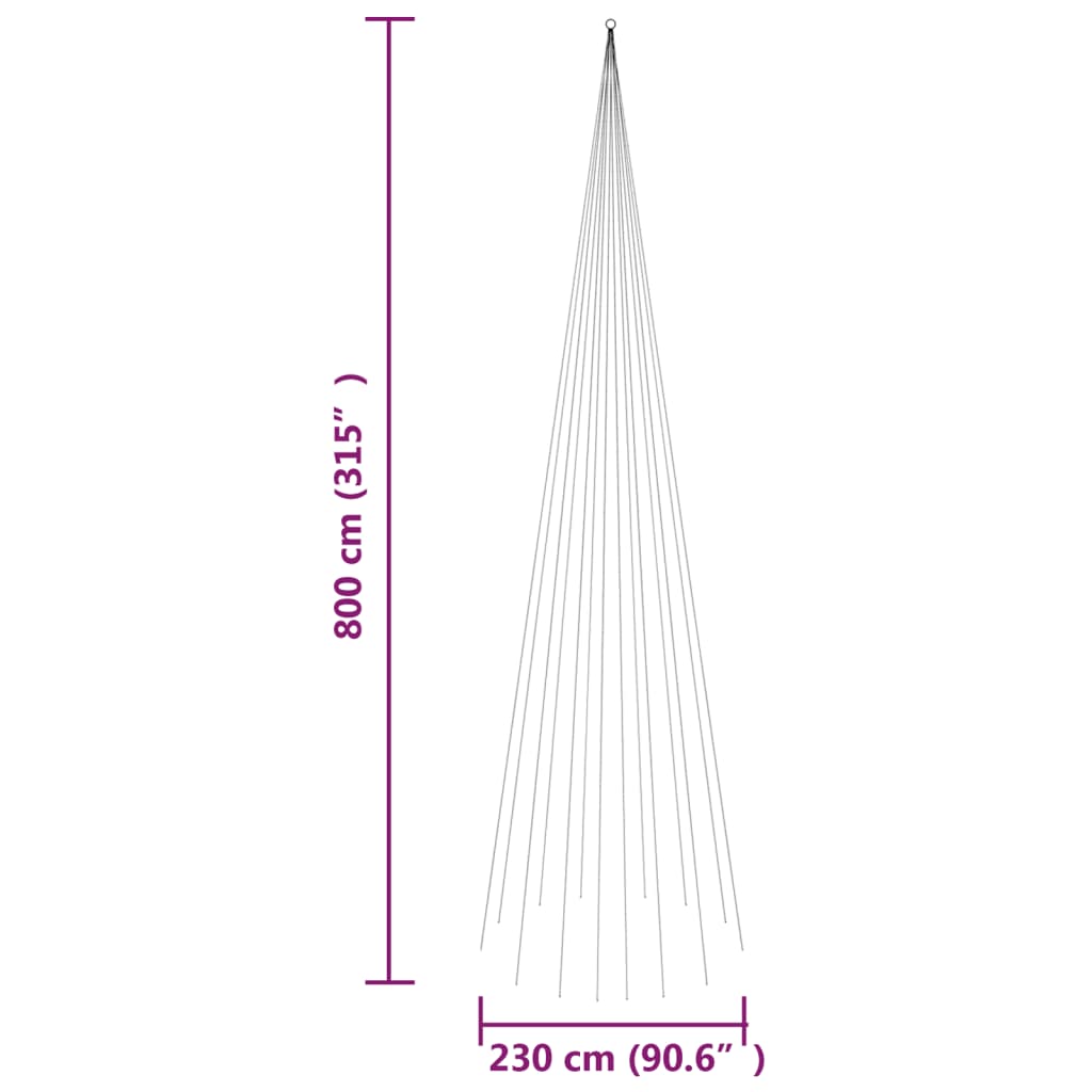 Brad de Crăciun pe catarg, 1134 LED-uri, multicolor, 800 cm