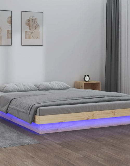 Загрузите изображение в средство просмотра галереи, Cadru de pat cu LED, 140x190 cm, lemn masiv
