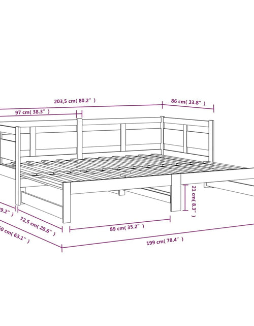 Загрузите изображение в средство просмотра галереи, Pat de zi extensibil, 2x(80x200) cm, lemn masiv de pin
