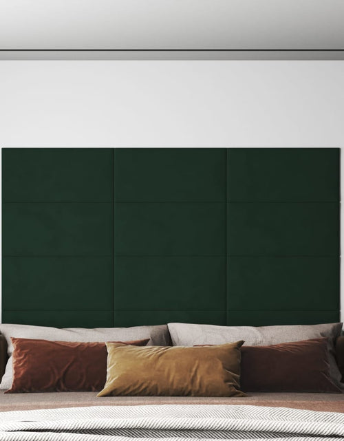 Încărcați imaginea în vizualizatorul Galerie, Panouri de perete 12 buc. verde închis 60x30 cm catifea 2,16 m²
