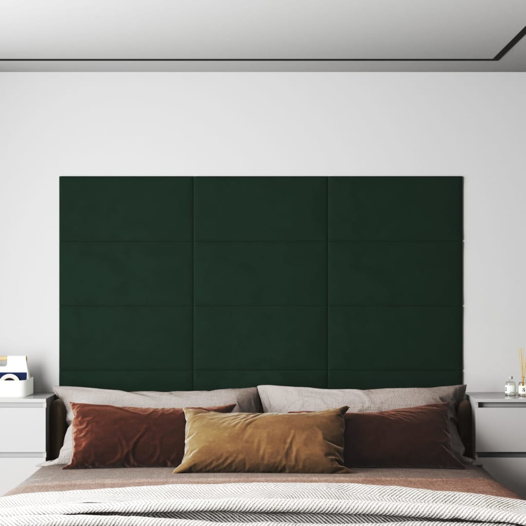 Panouri de perete 12 buc. verde închis 60x30 cm catifea 2,16 m²