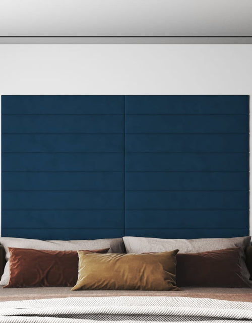 Încărcați imaginea în vizualizatorul Galerie, Panouri de perete 12 buc. albastru 90x15 cm catifea 1,62 m²
