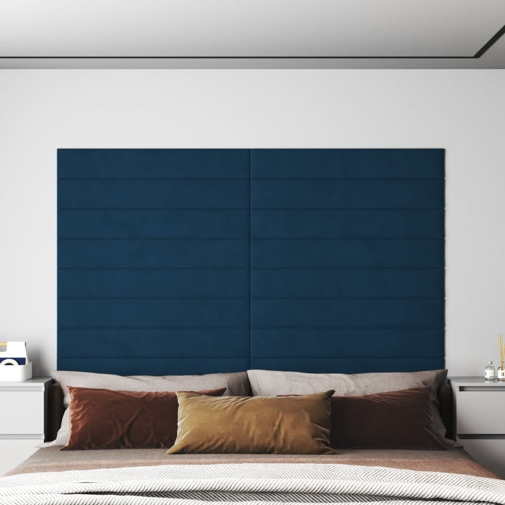 Panouri de perete 12 buc. albastru 90x15 cm catifea 1,62 m²