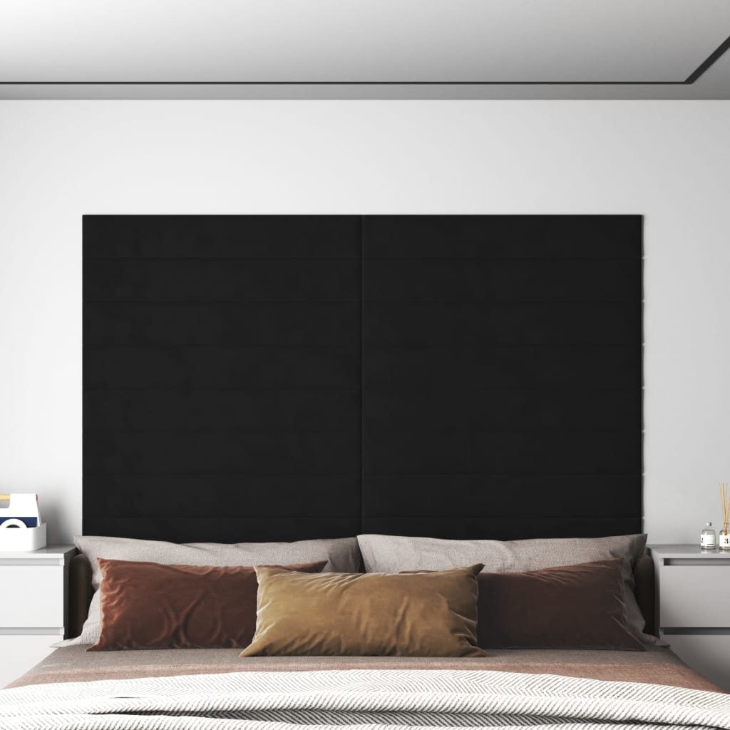 Panouri de perete 12 buc. negru 90x15 cm catifea 1,62 m²