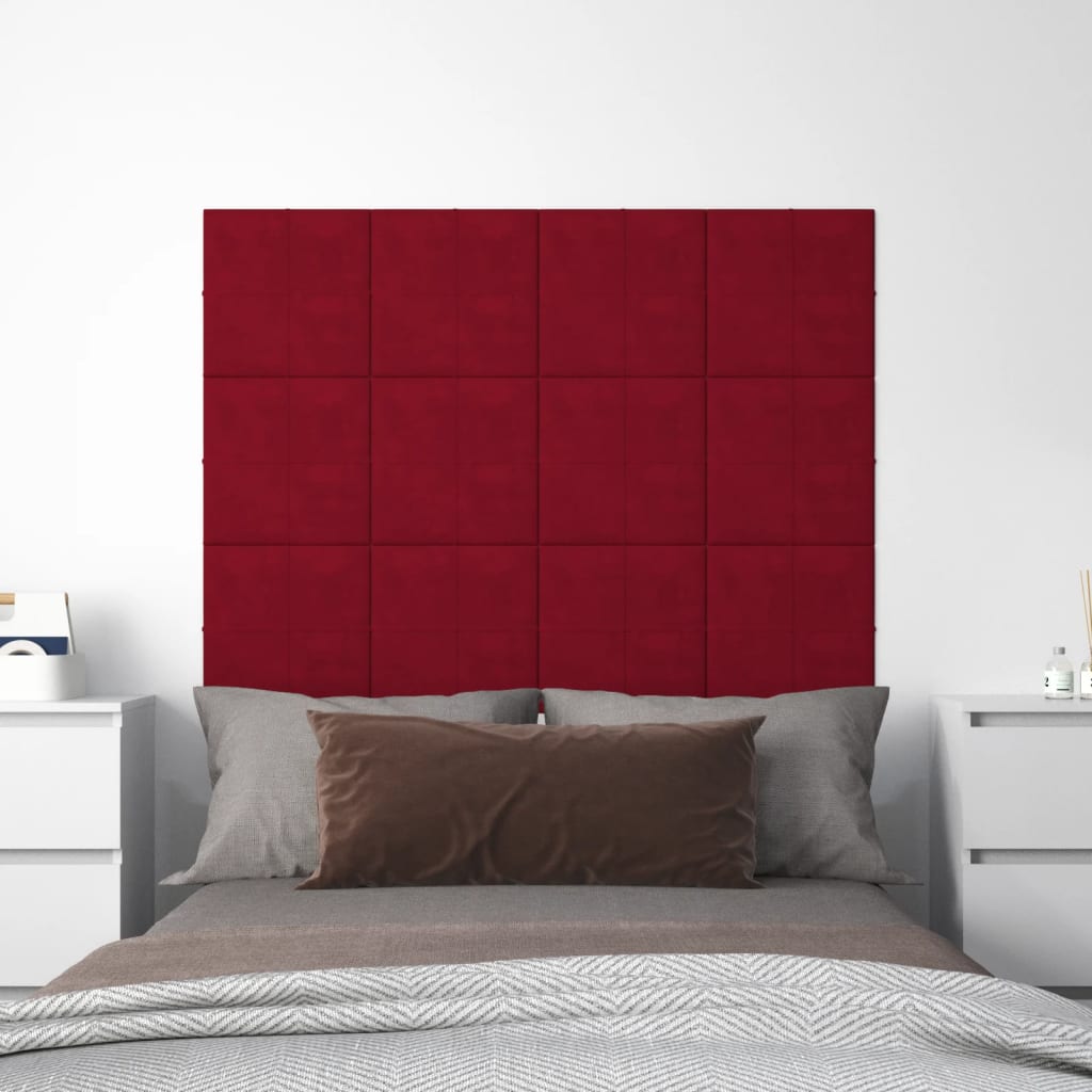 Panouri de perete 12 buc. roșu vin 30x30 cm catifea 1,08 m²