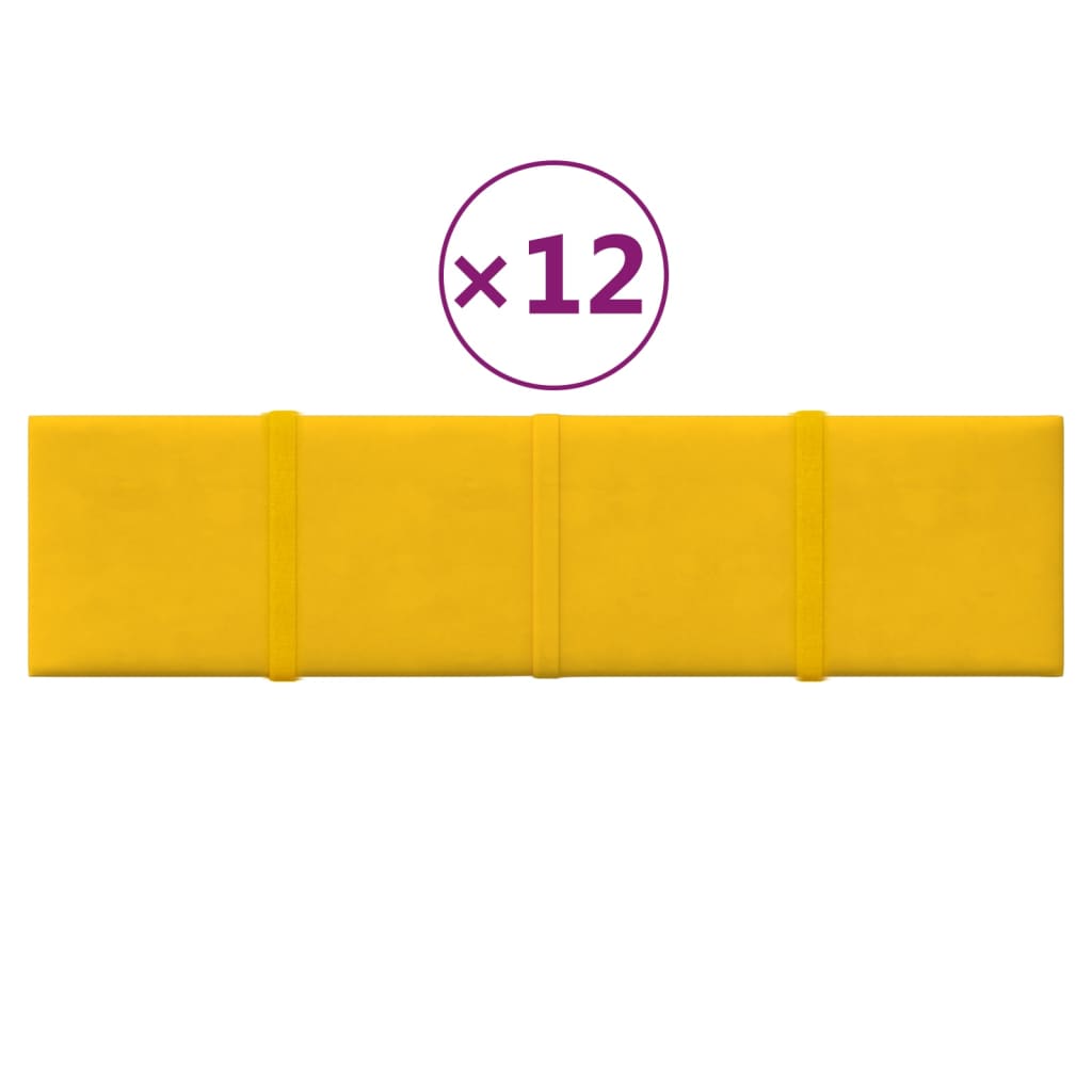 Panouri de perete, 12 buc., galben, 60x15 cm, Catifea, 1,08 m²