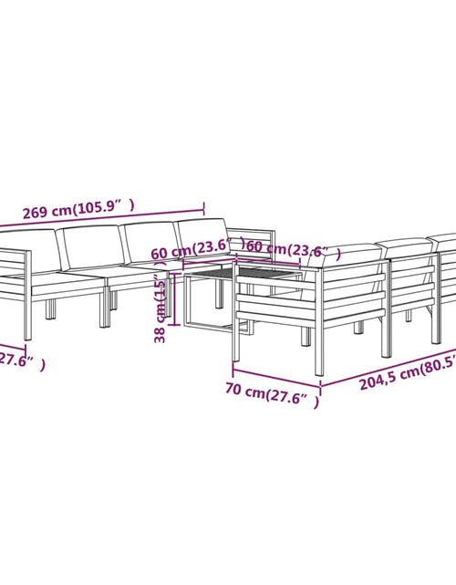 Încărcați imaginea în vizualizatorul Galerie, Set mobilier de grădină cu perne, 8 piese, antracit, aluminiu
