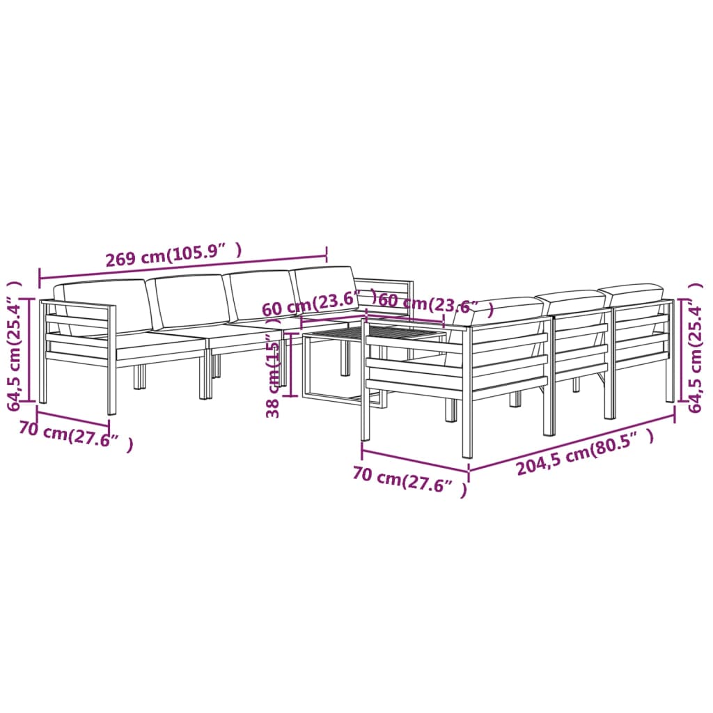 Set mobilier de grădină cu perne, 8 piese, antracit, aluminiu