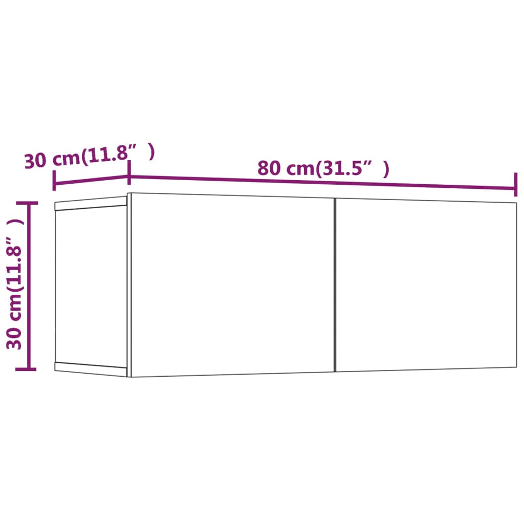 Comode TV, 2 buc., alb, 80x30x30 cm, lemn prelucrat