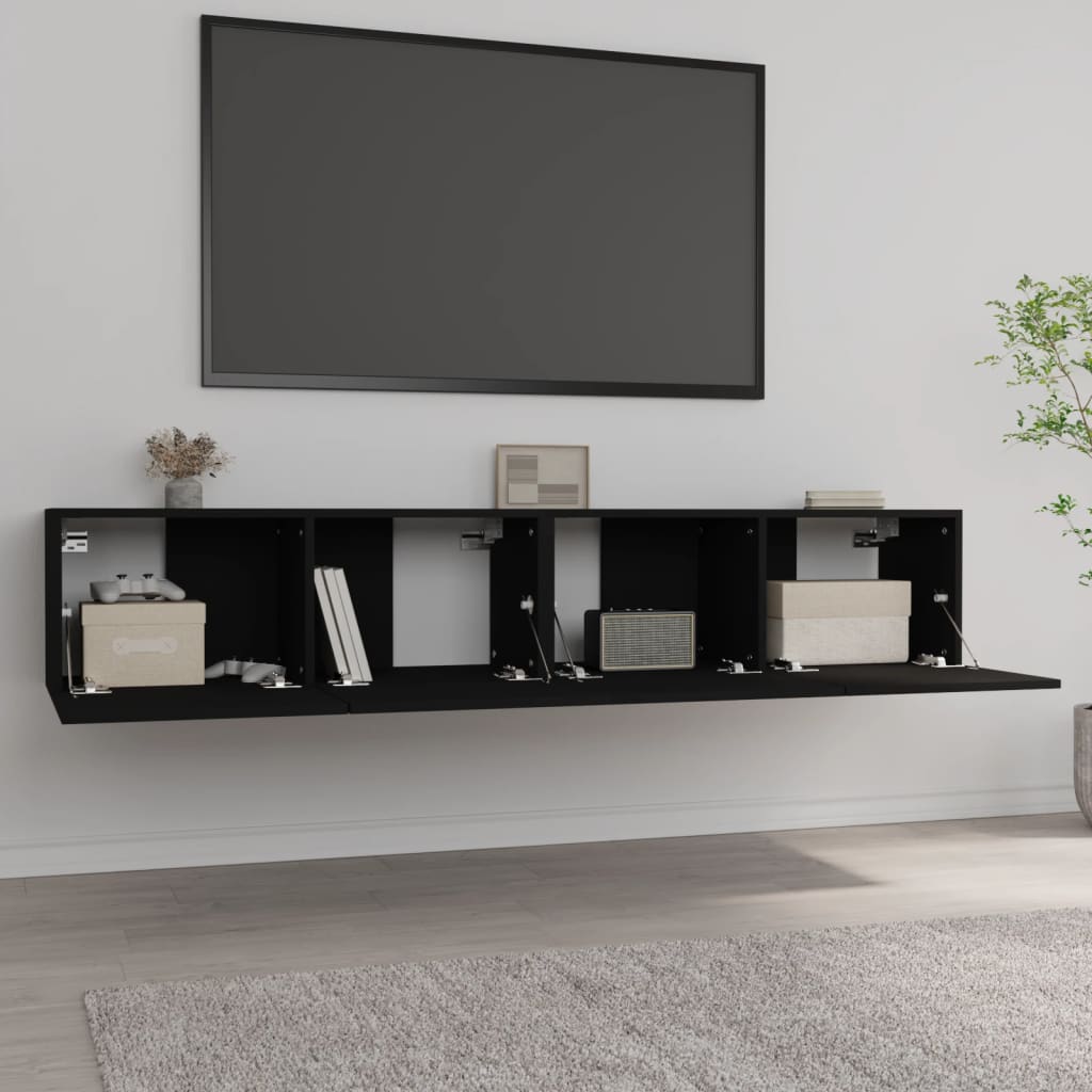 Comode TV, 2 buc., negru, 80x30x30 cm, lemn compozit