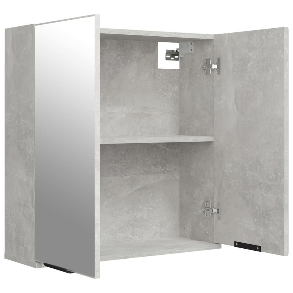 Dulap de baie cu oglindă, gri beton, 64x20x67 cm