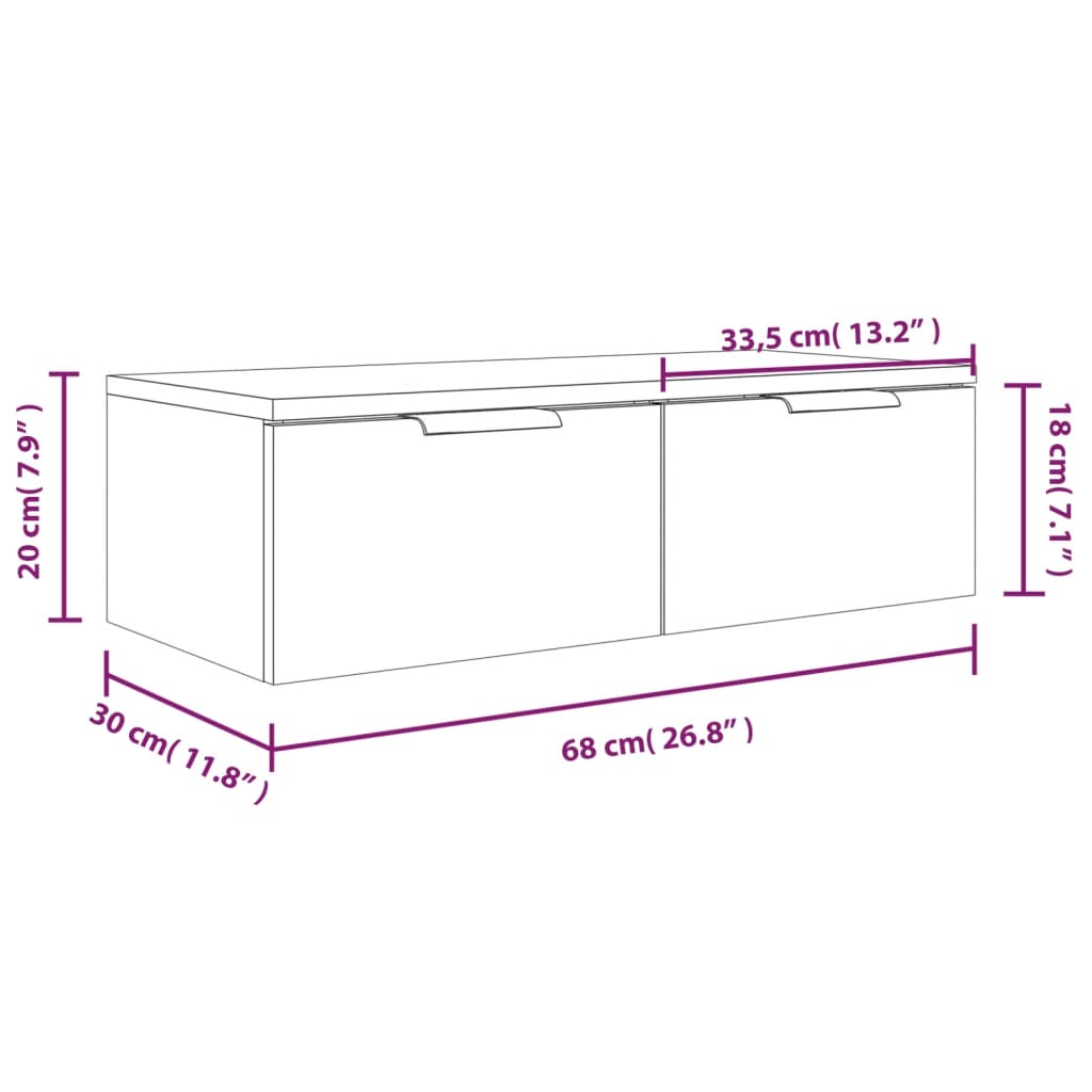 Dulap de perete, alb, 68x30x20 cm, lemn prelucrat