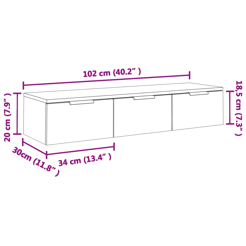 Dulap de perete, gri beton, 102x30x20 cm, lemn compozit