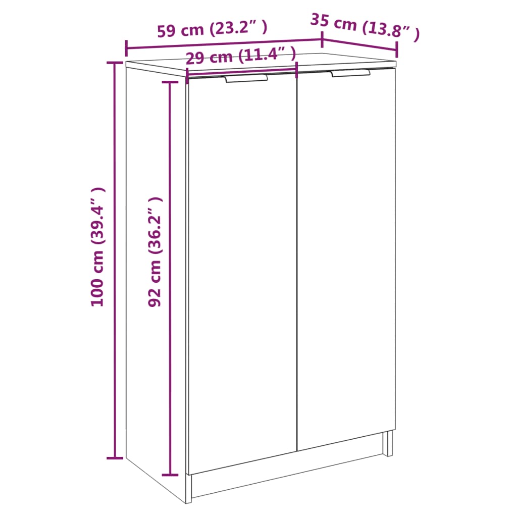 Pantofar, alb extralucios, 59x35x100 cm, lemn compozit