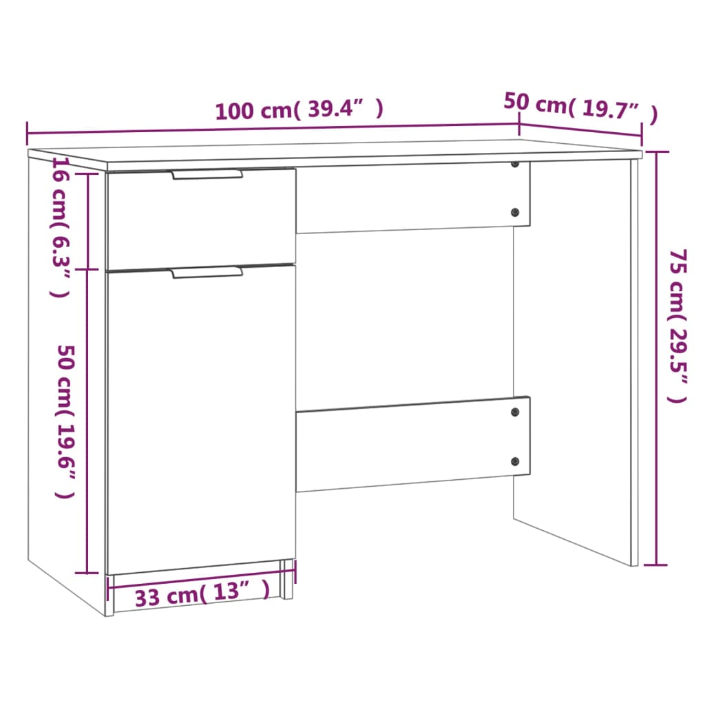 Birou, alb, 100x50x75 cm, lemn prelucrat