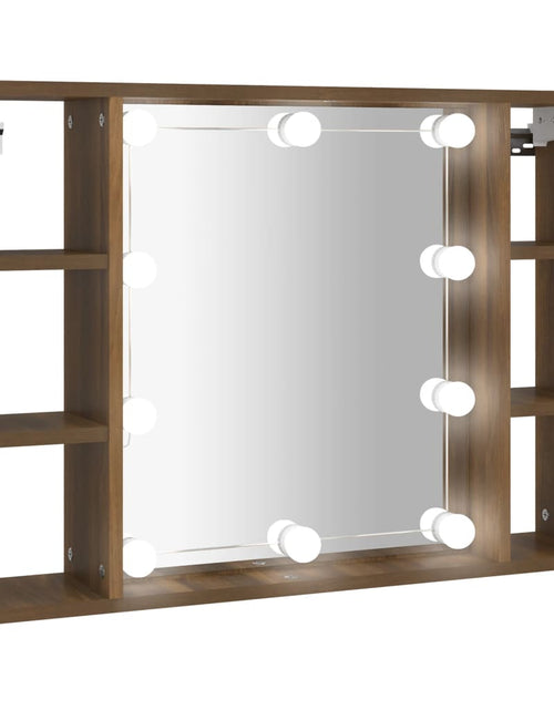 Încărcați imaginea în vizualizatorul Galerie, Dulap cu oglindă și LED, stejar maro, 76x15x55 cm
