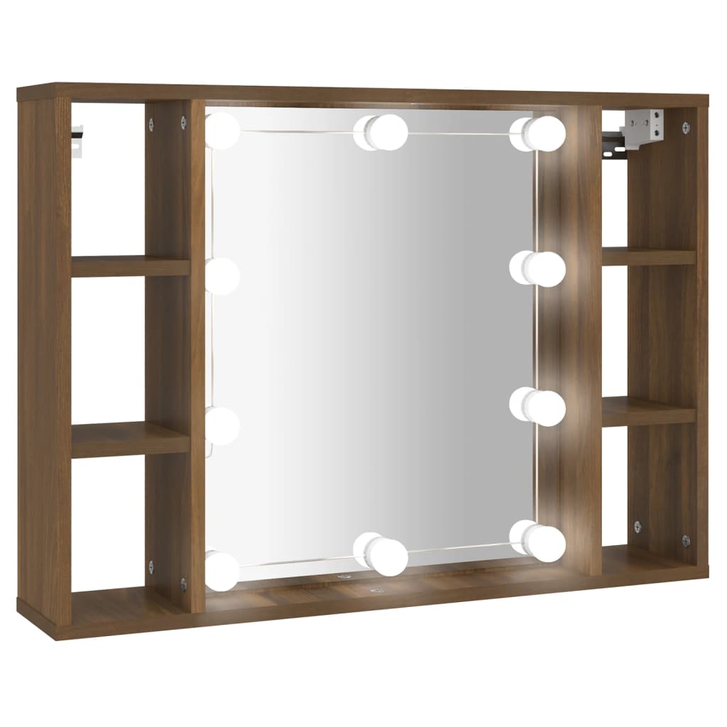 Dulap cu oglindă și LED, stejar maro, 76x15x55 cm