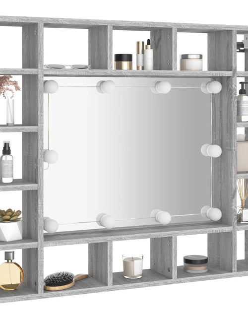 Încărcați imaginea în vizualizatorul Galerie, Dulap cu oglindă și LED, gri sonoma, 91x15x76,5 cm
