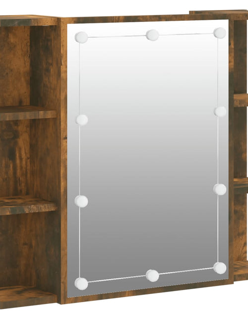 Загрузите изображение в средство просмотра галереи, Dulap cu oglindă și LED, stejar fumuriu, 70x16,5x60 cm
