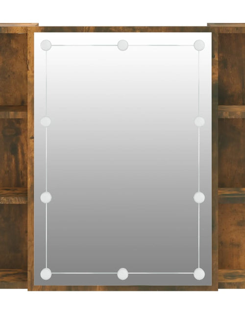 Загрузите изображение в средство просмотра галереи, Dulap cu oglindă și LED, stejar fumuriu, 70x16,5x60 cm
