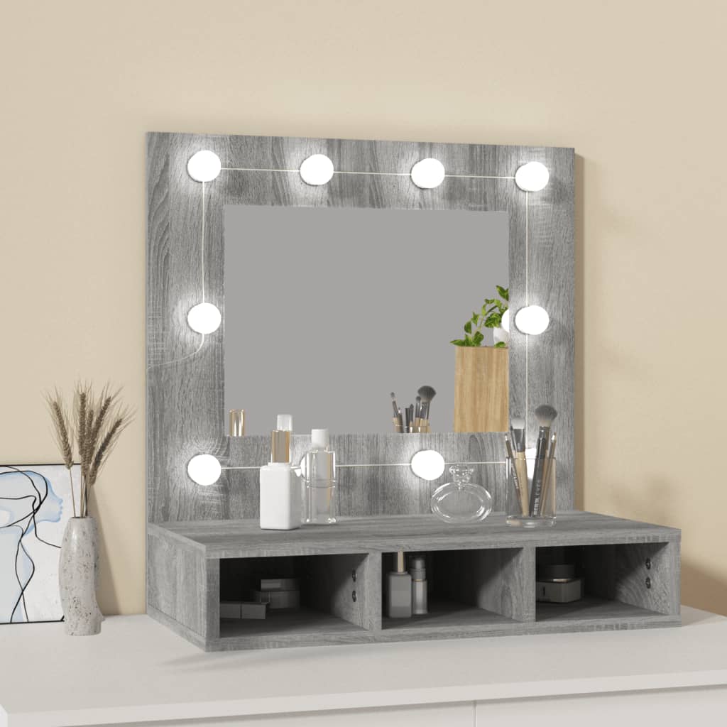 Dulap cu oglindă și LED, gri sonoma, 60x31,5x62 cm - Lando