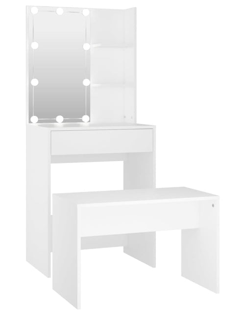 Încărcați imaginea în vizualizatorul Galerie, Set măsuță de toaletă cu LED, alb, lemn prelucrat
