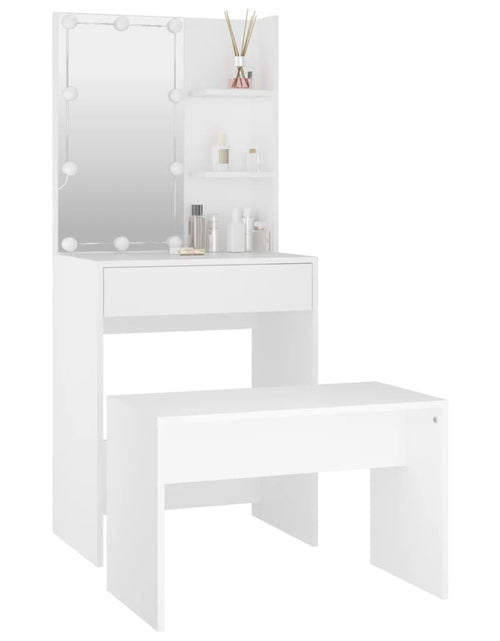 Încărcați imaginea în vizualizatorul Galerie, Set măsuță de toaletă cu LED, alb, lemn prelucrat
