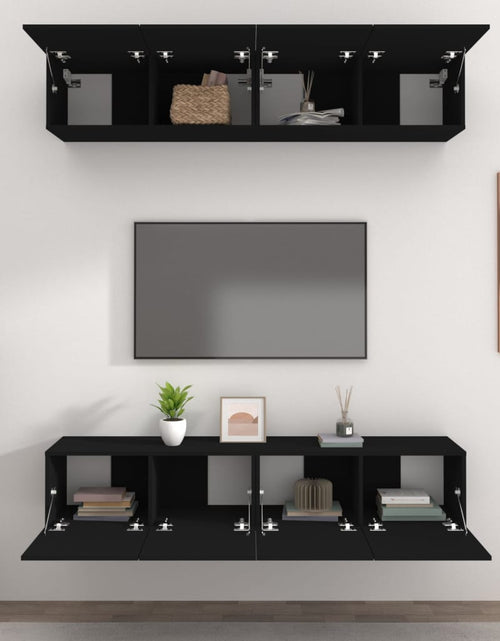 Încărcați imaginea în vizualizatorul Galerie, Comode TV, 4 buc., negru, 80x30x30 cm, lemn compozit
